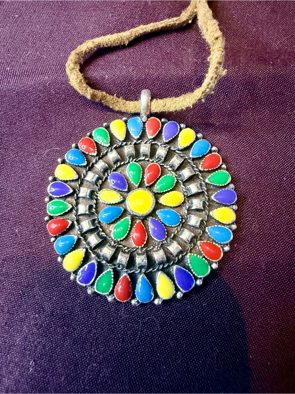 Artisan Bright Multicolor Teardrop Medallion Necklace